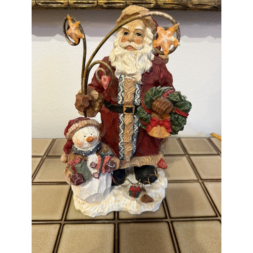 Studio 33 Santa Snowman Christmas Figurine 11" Wreath Metal Stars Holiday Decor